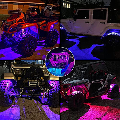 SUNPIE 4 Pods RGBW Rock Lights Aluminium Metal Underglow Light Kit App RF Voice Mode Music Mode Multicolor Wheel Well Lights for Off Road Trucks SUV ATV UTV Trailer Boats - size: 4 Pods