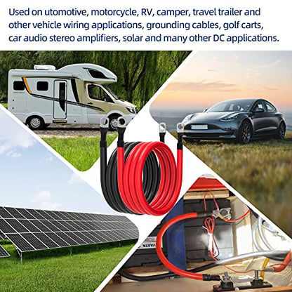 4 AWG Battery Cable 4AWG Gauge Pure Copper Battery Inverter Cables with 3/8 in Lugs Both Ends Power Inverter Wire Set for Automotive Solar Marine Boat RV Car Motorcycle Red and Black (6ft) - size: 6ft