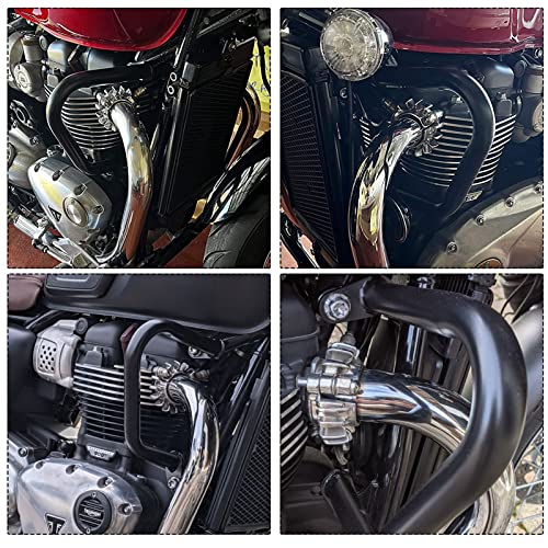 Motorcycle Bumper Engine Protector Compatible with Tri-umph Bonneville T100 T120 2017-2024 Street Twin Speed Twin 900 2023-2025 Thruxton R Speedmaster Crash Bar Protector (Chrome)