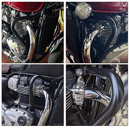 Motorcycle Bumper Engine Protector Compatible with Tri-umph Bonneville T100 T120 2017-2024 Street Twin Speed Twin 900 2023-2025 Thruxton R Speedmaster Crash Bar Protector (Chrome)