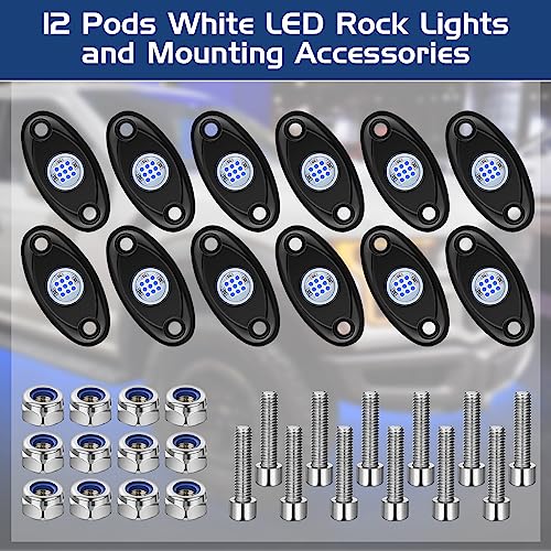 Macarrie 12 Pods Rock LED Lights Waterproof Neon Underglow Trail Rig Lamp Lighting for Car SUV Pickup Truck Motorcycle Boat ATV Utv RZR Rv Offroad Trailer Fender Under Body Golf(Blue) - color: Blue