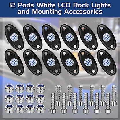 Macarrie 12 Pods Rock LED Lights Waterproof Neon Underglow Trail Rig Lamp Lighting for Car SUV Pickup Truck Motorcycle Boat ATV Utv RZR Rv Offroad Trailer Fender Under Body Golf(Blue) - color: Blue