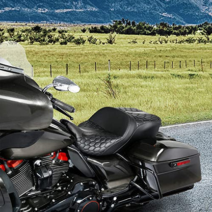 C.C. RIDER Driver& Passenger Seat Mammock Seat Fit For Harley Touring 2009-2023 Road Glide Street Glide Road King Electra Glide and 2009-2022 CVO Models - color: 23# Blacke