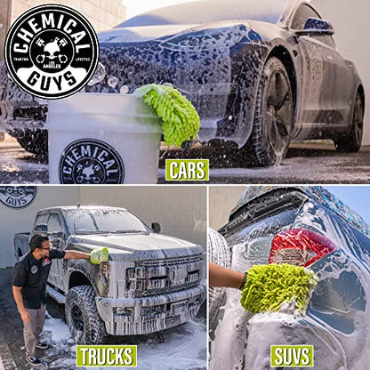 Chemical Guys MIC493 Chenille Premium Scratch-Free Microfiber Wash Mitt, Lime Green, 9.6" x 2.3" x 7" (Pack of 2) - size: Regular (Pack of 2)