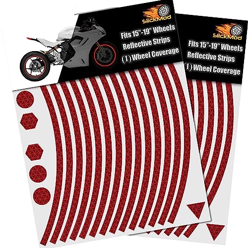 SlickMod - 15" to 19" Rim Size Motorcycle Reflective Wheel Stripes Kit - 1 Wheel Rim Coverage Premium Stickers Pack - High Visibility (4. Red, Set of 2-7mm Normal Width) - color: 4. Red, size: Set of 2 - 7mm Normal Width