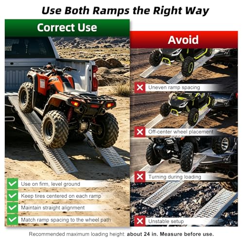 Folding Steel Loading Ramps for Pickup Trucks and Trailers, 970 lb Capacity, Locking Latches, 4 Dual-Hook Ratchet Straps, for Motorcycles, Dirt Bikes and Light ATVs, 72.7 in x 8.9 in, 2 Pack - size: Perforated Surface - 2 Pack - 970 lb