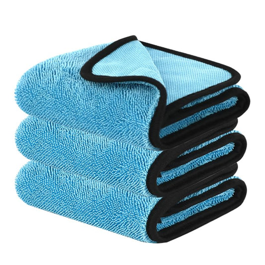 DIAOJIA 3 Pack Microfiber Car Towels (16" x 24"), 500 GSM Double-Sided Absorbent Coral Fleece Cloths for Washing, Drying & Cleaning, Streak-Free & Lint-Free (Light Blue) - color: Light Blue