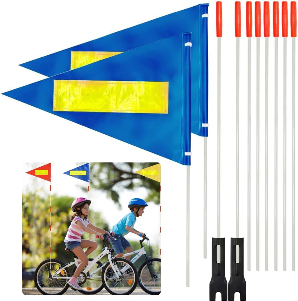 2 Pcs Bike Flag with Pole 6-Feet Adjustable Height Heavy Duty Fiberglass Pole Polyester Tear-Resistant Waterproof Safety Flag(Blue with Reflective Strip) - color: 2 Pcs Blue with Reflective