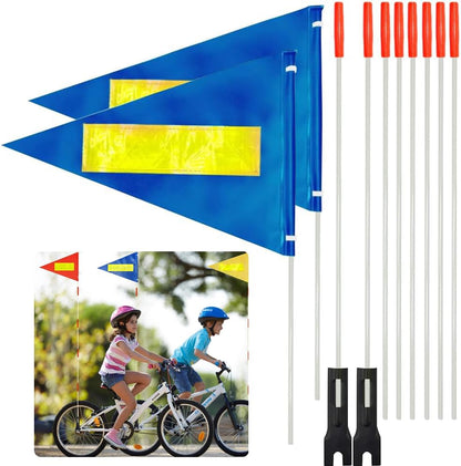 2 Pcs Bike Flag with Pole 6-Feet Adjustable Height Heavy Duty Fiberglass Pole Polyester Tear-Resistant Waterproof Safety Flag(Blue with Reflective Strip) - color: 2 Pcs Blue with Reflective