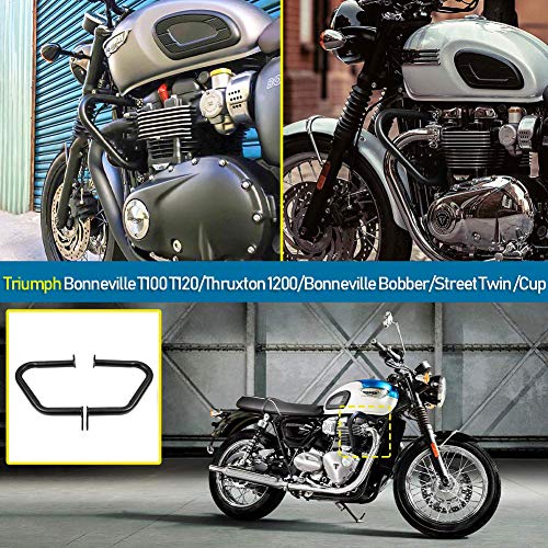 Crash Bars for Triumph Bonneville Bobber Bonneville T100 T120 Street Twin Cup Thruxton 1200 R Motorcycle Steel Highway Engine Guard Bumper Frame Falling Protectors 2016 2017 2018 2019 2020 2021(Black) - color: Black
