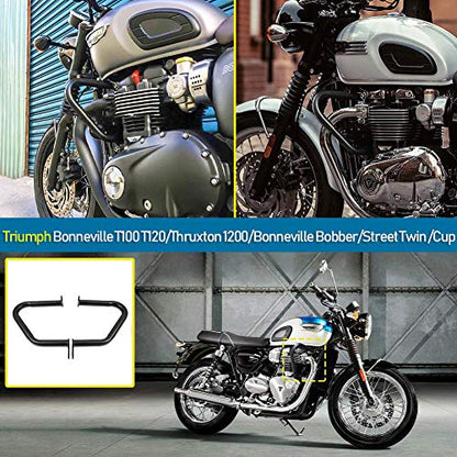 Crash Bars for Triumph Bonneville Bobber Bonneville T100 T120 Street Twin Cup Thruxton 1200 R Motorcycle Steel Highway Engine Guard Bumper Frame Falling Protectors 2016 2017 2018 2019 2020 2021(Black) - color: Black