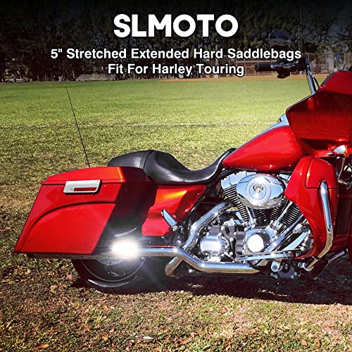 SLMOTO Saddle Bags, 5" Extended Hard Saddlebags Saddle Bag w/Lids Fit For 1993-2013 Touring Road King Road Glide Street Glide Electra Glide Ultra-Classic Red - color: Red Saddlebag