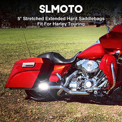 SLMOTO Saddle Bags, 5" Extended Hard Saddlebags Saddle Bag w/Lids Fit For 1993-2013 Touring Road King Road Glide Street Glide Electra Glide Ultra-Classic Red - color: Red Saddlebag