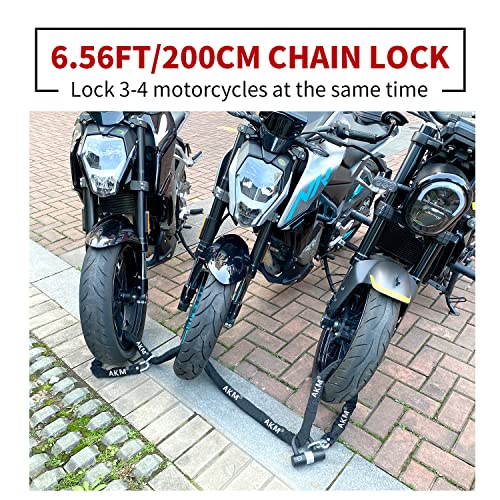 AKM Motorcycle Lock Chain Lock Anti-Theft 6.56ft/250cm Super Long Durable 12mm Thick Bike Chain Lock with 4 Keys Security 16mm U Lock,for Motorcycles,Containers,Trailers,ATV - size: 6.56ft/200cm x 12mm Diameter Chain with Lock
