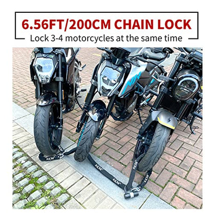AKM Motorcycle Lock Chain Lock Anti-Theft 6.56ft/250cm Super Long Durable 12mm Thick Bike Chain Lock with 4 Keys Security 16mm U Lock,for Motorcycles,Containers,Trailers,ATV - size: 6.56ft/200cm x 12mm Diameter Chain with Lock