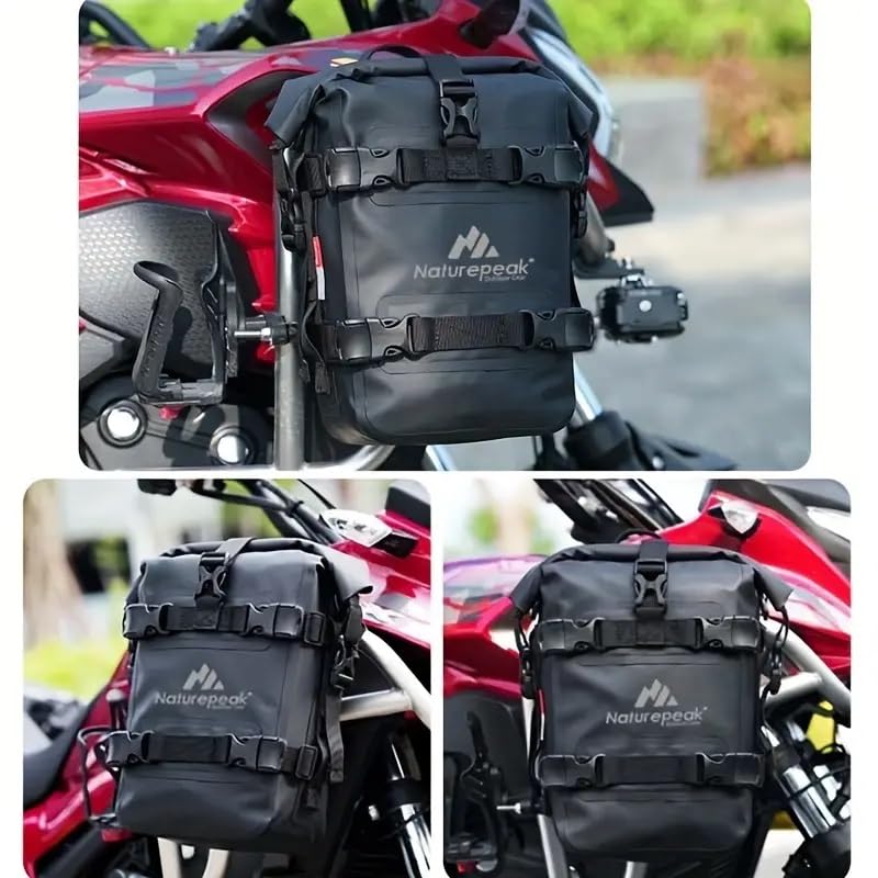 Motorcycle Rear Rack Bag 8L Waterproof Motorcycle Tail Bag PVC Pannier for Motorbike, Dirt Bike, Bicycle and Camping