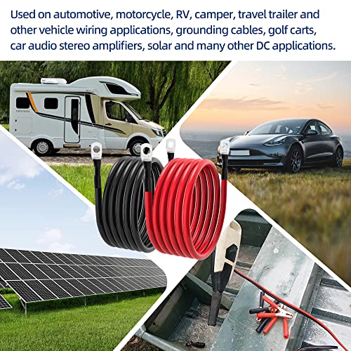 6 AWG Battery Cables 6 Gauge Battery Power Inverter Cable with 5/16 Inch Tinned Copper Lugs Both Ends for Solar Marine Boat RV Car Motorcycle 2 pcs (5FT) - size: 5FT