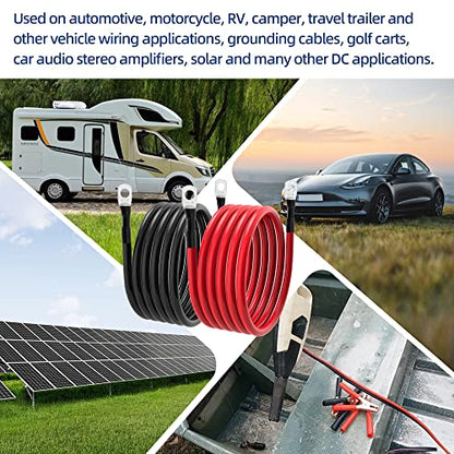 6 AWG Battery Cables 6 Gauge Battery Power Inverter Cable with 5/16 Inch Tinned Copper Lugs Both Ends for Solar Marine Boat RV Car Motorcycle 2 pcs (5FT) - size: 5FT