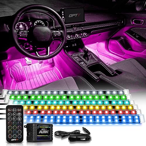 OPT7 Aura Double Row Car LED Lights Interior 6pc with Wireless Remote Control, Multicolor Mode, Sound Active Function Inside Ambient Lighting Kit, Footwell Floor Decor, Charger Adapter 12V - size: 6pc Double Row