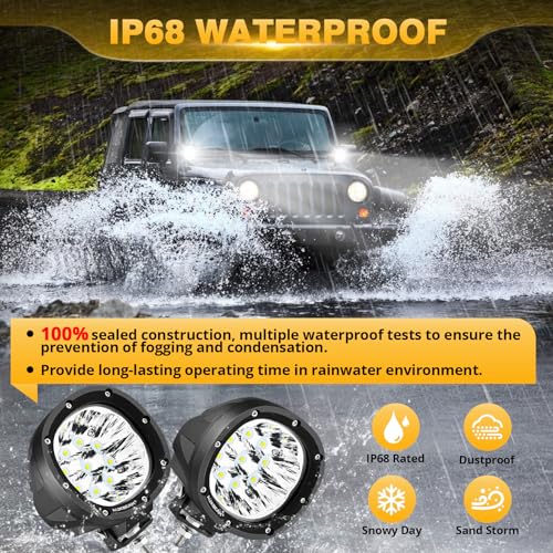 Auxbeam P4 Series 4 Inch 90W Round LED Offroad Lights, Spot Beam LED Pods Off-Road Spotlights, 4x4 4WD Driving Light Bar A-Pillar Bumper Grille Hood Mount, Pair - color: P4 Series White Offroad Lights