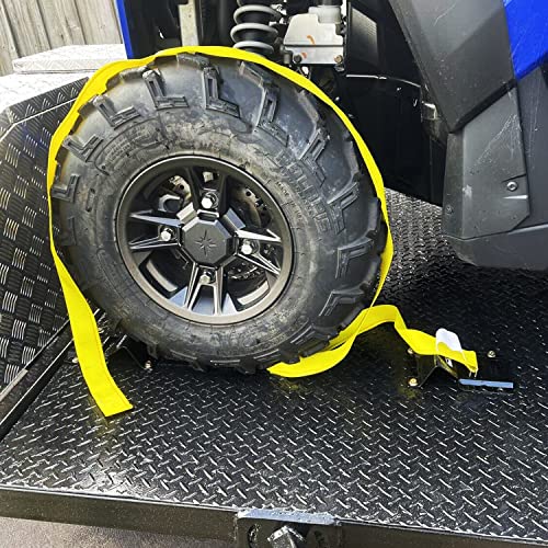 Vehicle Wheel Chock Tie Down kit 4500lb Break Strength-4 Pack 2" x9' E Track Straps-Ultimate Heavy Duty Trailer Tire Strap System for ATV,UTV,Lawn Mower - style: 4-Wheel Chock Set