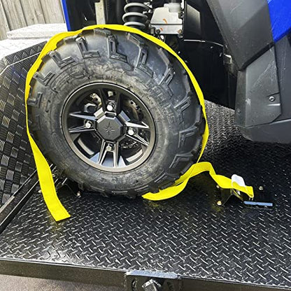 Vehicle Wheel Chock Tie Down kit 4500lb Break Strength-4 Pack 2" x9' E Track Straps-Ultimate Heavy Duty Trailer Tire Strap System for ATV,UTV,Lawn Mower - style: 4-Wheel Chock Set
