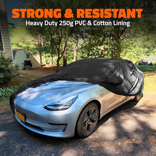 Mockins 190"x75"x47" Midsize Sedan Car Cover Waterproof All Weather Fit | Dual-Layer 250G PVC + Cotton Indoor & Outdoor Car Covers for Automobiles | Heavy Duty Full Exterior Covers with Strap & Bag - size: Sedan - Medium - 190" x 75" x 47"