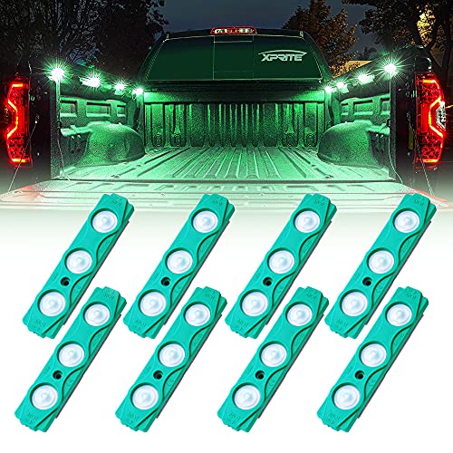 Xprite Green LED Truck Bed Light Kits with On/Off Switch, for Pickup Exterior Interior Lights Strips, Footwells, Running Boards, Cargo, Under Car, Tonneau Cover, Rail Rock Lighting - 8 PCs - color: Green