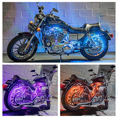 LEDGlow 6pc Million Color Flexible Motorcycle LED Lighting Kit - 15 Solid Colors - 9 Patterns - 6" Multi-Color Tubes - Includes Control Box & Wireless Remote