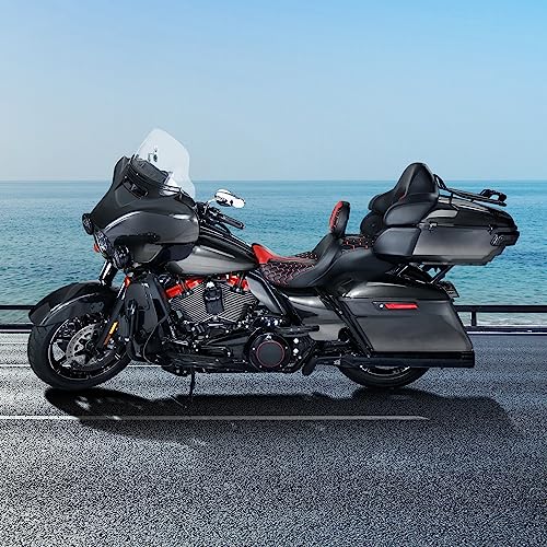 Extended Reach & Max Profile Seat Gel Rider Cushion with Rider Backrest and King Tour Pack Trunk Backrest Pad fit for Harley Touring Road King Street Glide Road Glide Electra Glide 09-23 Black Red - color: Gel Style A Red Seat + 2 Backrest
