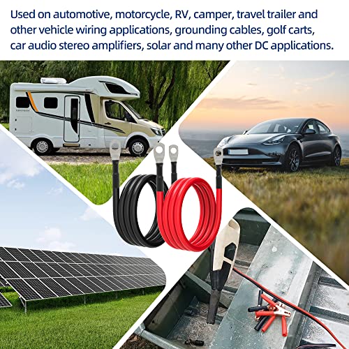 6 AWG Battery Cables 6 Gauge Battery Power Inverter Cable with 5/16 Inch Tinned Copper Lugs Both Ends for Solar Marine Boat RV Car Motorcycle 2 pcs (4FT) - size: 4FT