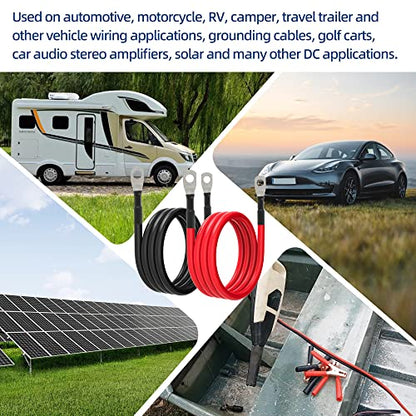6 AWG Battery Cables 6 Gauge Battery Power Inverter Cable with 5/16 Inch Tinned Copper Lugs Both Ends for Solar Marine Boat RV Car Motorcycle 2 pcs (4FT) - size: 4FT
