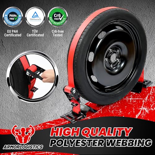 Wheel Chock Tie Down Kit, Heavy Duty Trailer Tire Straps Kit for ATV, UTV, Lawn Mower, 4,400lb Max Break Strength - color: Red, size: 2 Pack
