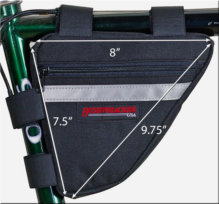 Bushwhacker Ketchum Black Bicycle Frame Bag with Reflective Trim – Cycling Triangle Pack for Under Seat and Top Tube – Front and Rear Accessories Bike Storage