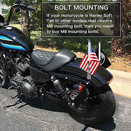 2X Motorcycle Foldable 90° Fag Flagpole Mount Fit for 1/2'' Tubular Luggage Rack For Harley Touring Spring Honda Goldwing etc with American Flag and Punk Skull Flag 6.7'' x 10.2'' Flag - color: US Flag+Punk Skull Flag