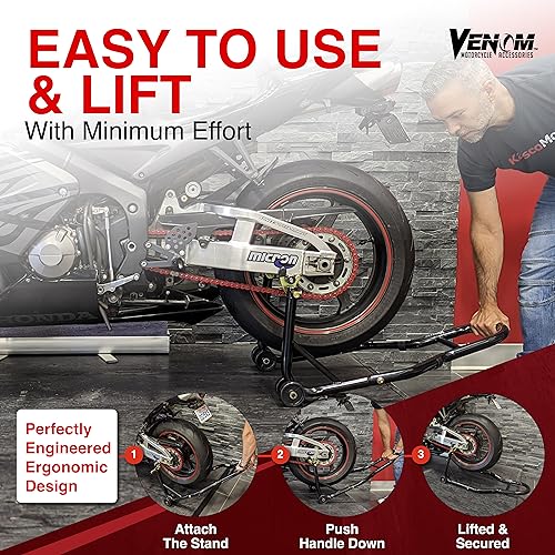 Venom Sport Bike Motorcycle Rear Wheel Swingarm Spool Lift Stand Paddock Stands Compatible with Yamaha Honda Kawasaki Suzuki Ducati BMW