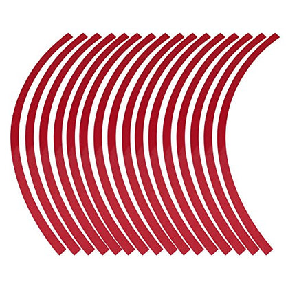 Reflective Wheel Rim Strips, 16 Pieces Red Car Motorcycle Rim Tape, 17-19 Inch Universal Adhesive Safety Decals for Night Visibility, Pre-Curved Stickers for Wheels