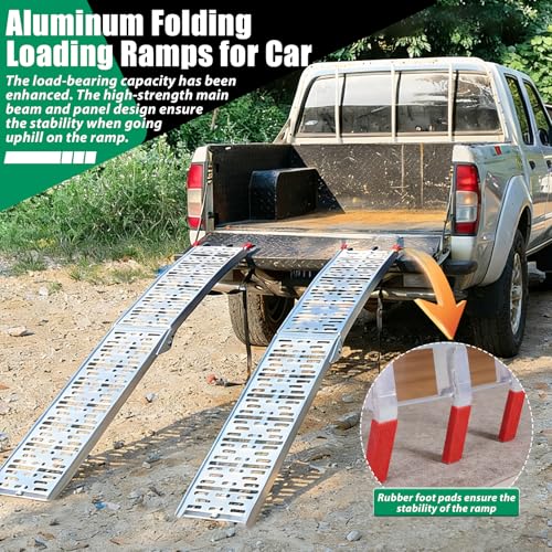 Generic 2PCS 7.3ft Aluminum Motorcycle Ramp Folding Heavy Duty Ramp with Load Straps for Pickup Trucks Motorcycles ATVs Lawn Mowers