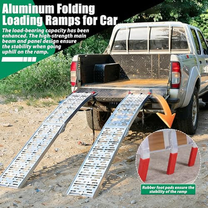 2PCS Aluminum Motorcycle Ramps with Handle 7.3ft Folding Ramp with Load Straps Ramp for Pickup Trucks Dirt Bikes Motorcycles