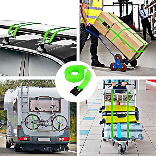 Premium Lashing Strap Short 1" x 6.5 ft, Cam Buckle Tie Down Straps Heavy Duty Secure Straps up to 700 lbs Capacity for Motorcycle,SUP, Kayak, Canoe, Surfboard, Cargo, Boat,Trailer, Luggage - color: Green 4pcs
