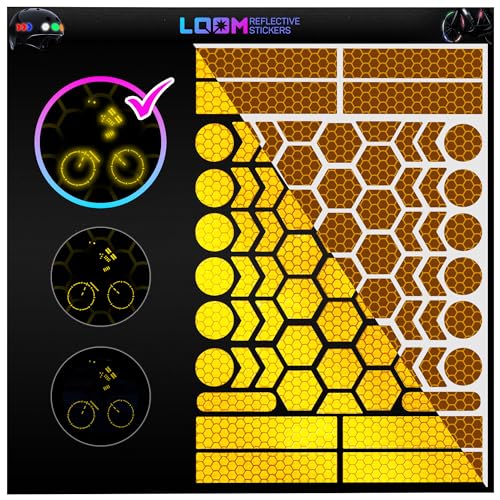 LOOM Reflective Stickers | 67pc Brilliant YLW | Reflective Stickers for Helmet, Bike, Motorcycle, Hard Hat | Waterproof Reflectors for Car, Trailer | Bike Reflectors for Night Riding - color: Brilliant-yellow
