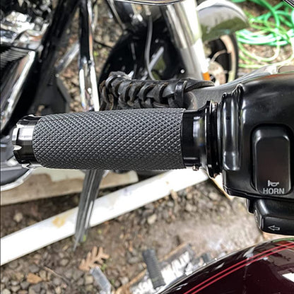 Motorcycle 1" Hand Grips Handlebar Grips Cable Throttle Fit for Harley Touring Street Glide Road King Road Glide Electra Glide Dyna Softail - color: #6 Black