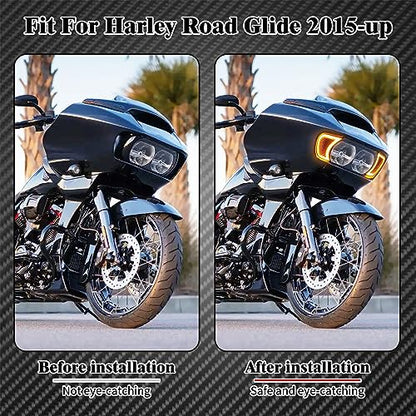 Motorcycle Headlight Vent Accent Turn Signal LED Indicator Side Lights For Harley Road Glide FLTRX 2015-2023 (Clear Lens) - color: Clear Lens