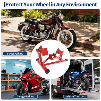 Heavy-Duty Motorcycle Wheel Chock & Front Stand - 1500LB Capacity - Adjustable Tire Holder for 16-21 Inch Wheels - Secure Suspension for Trailers, Garage, Cruiser, Sport & Dirt Bikes - Red, Tire Size - size: 16-21
