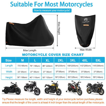 Motorcycle Covers Waterproof Outdoor,600D Heavy Duty Oxford Fabric,4 Reflective Strips,Lock Holes & License Plate Window(4XL 112" X 37" X 55") - size: 4XL(112"x37"55")