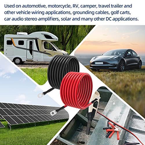 6 AWG Battery Cables 6 Gauge Battery Power Inverter Cable with 5/16 Inch Tinned Copper Lugs Both Ends for Solar Marine Boat RV Car Motorcycle 2 pcs (7FT) - size: 7FT