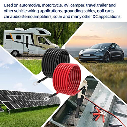 6 AWG Battery Cables 6 Gauge Battery Power Inverter Cable with 5/16 Inch Tinned Copper Lugs Both Ends for Solar Marine Boat RV Car Motorcycle 2 pcs (7FT) - size: 7FT
