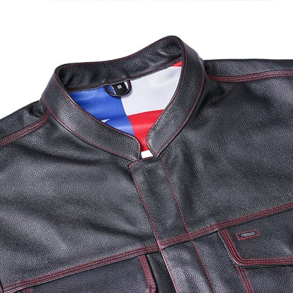 Daniel Smart Leather Vest Premium Soft Buffalo Milled leather with American Flag lining and Inside Pockets - size: XX-Large