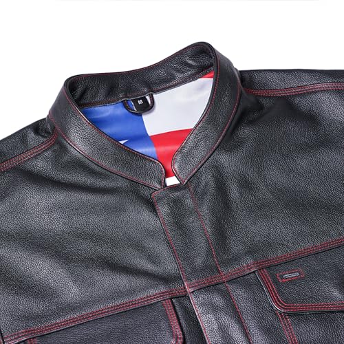 Daniel Smart Leather Vest Premium Soft Buffalo Milled leather with American Flag lining and Inside Pockets - size: 6X-Large