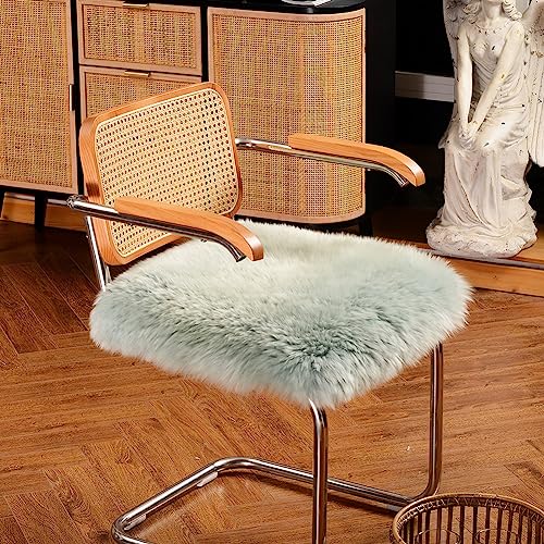 LLB Sheepskin Chair Cushion Non-Slip Back Square Genuine Fur Chair Cover Silky Natural Wool Seat Cushion Pad Soft Area Rugs Carpet for Home Office Restaurant Chair 18x18 Inch (Pack of 1), Milky Mint - color: Milky Mint, size: 18x18 Inch (Pack of 1)